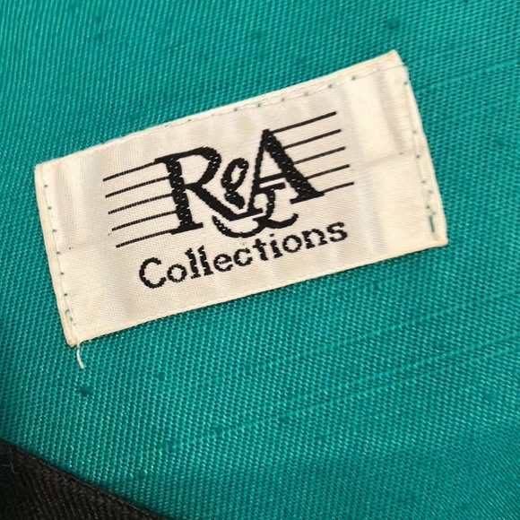 Vintage Dress R&A Collections Green black Trim Collar Neck Front Button Front - Picture 14 of 15